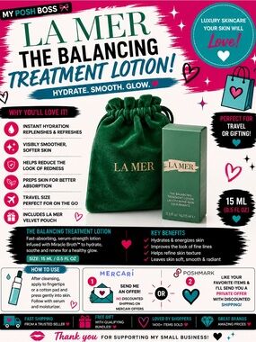 La Mer The Balancing Treatment Lotion 15ML with Green Velvet Pouch
